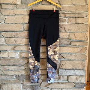 Athleta Leggings Small Black Gold Geometric Print Athletic Training Yoga Pants